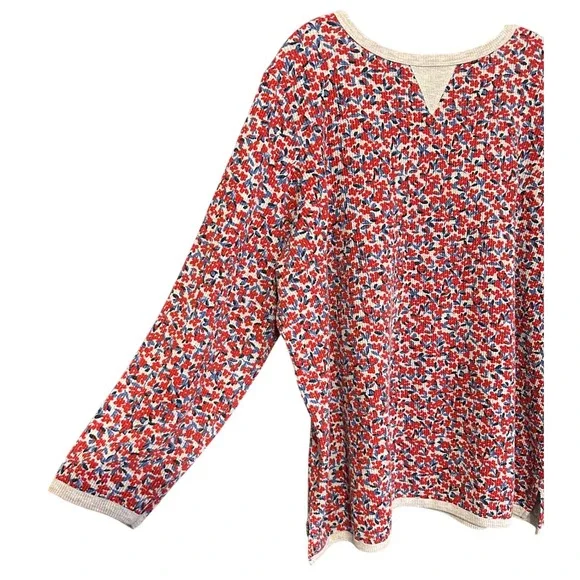 Woman Within Floral Waffle Knit Thermal Top Red Blue Gray Size 1X 22/24 Cozycore - Picture 4 of 6